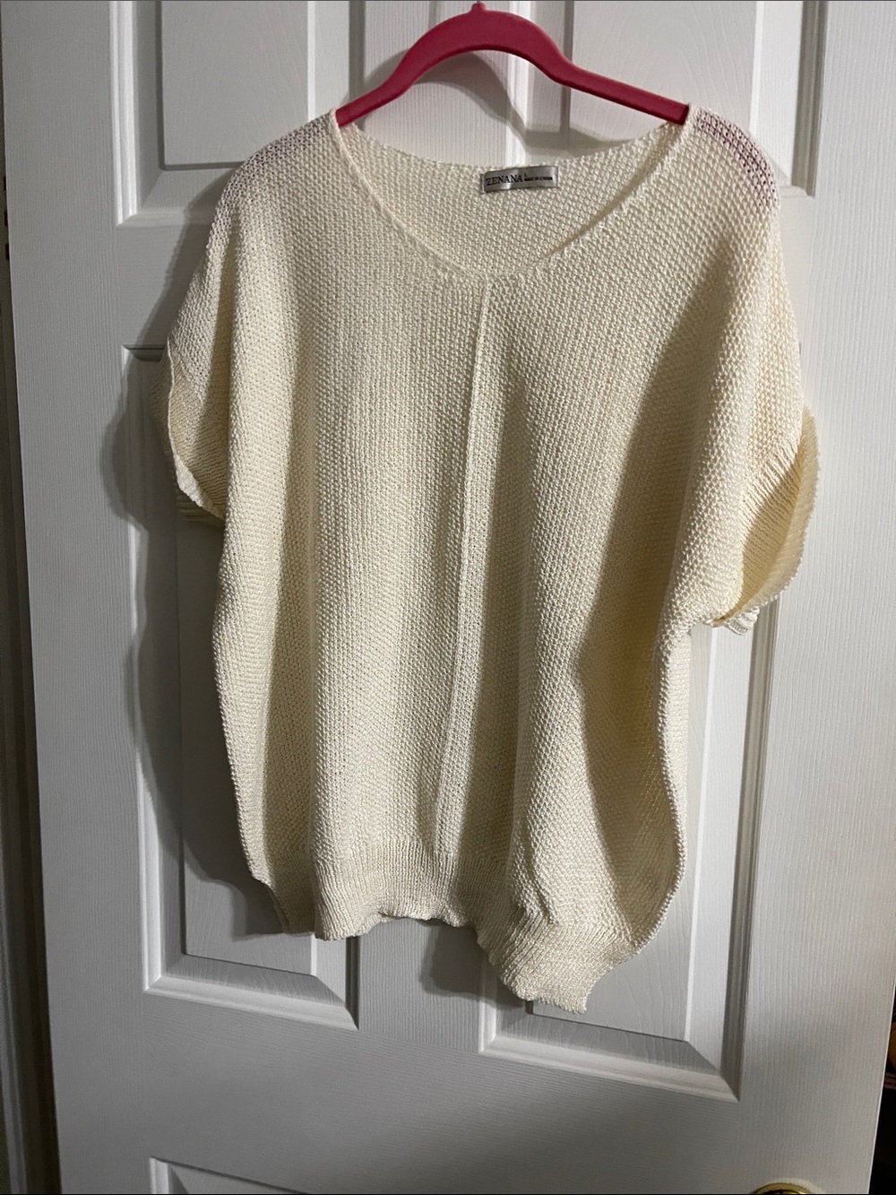 Zenana Outfitters Cream V-Neck Open Knit Sweater